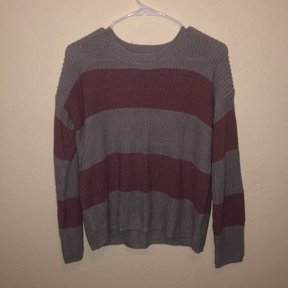 Pink and gray striped sweater